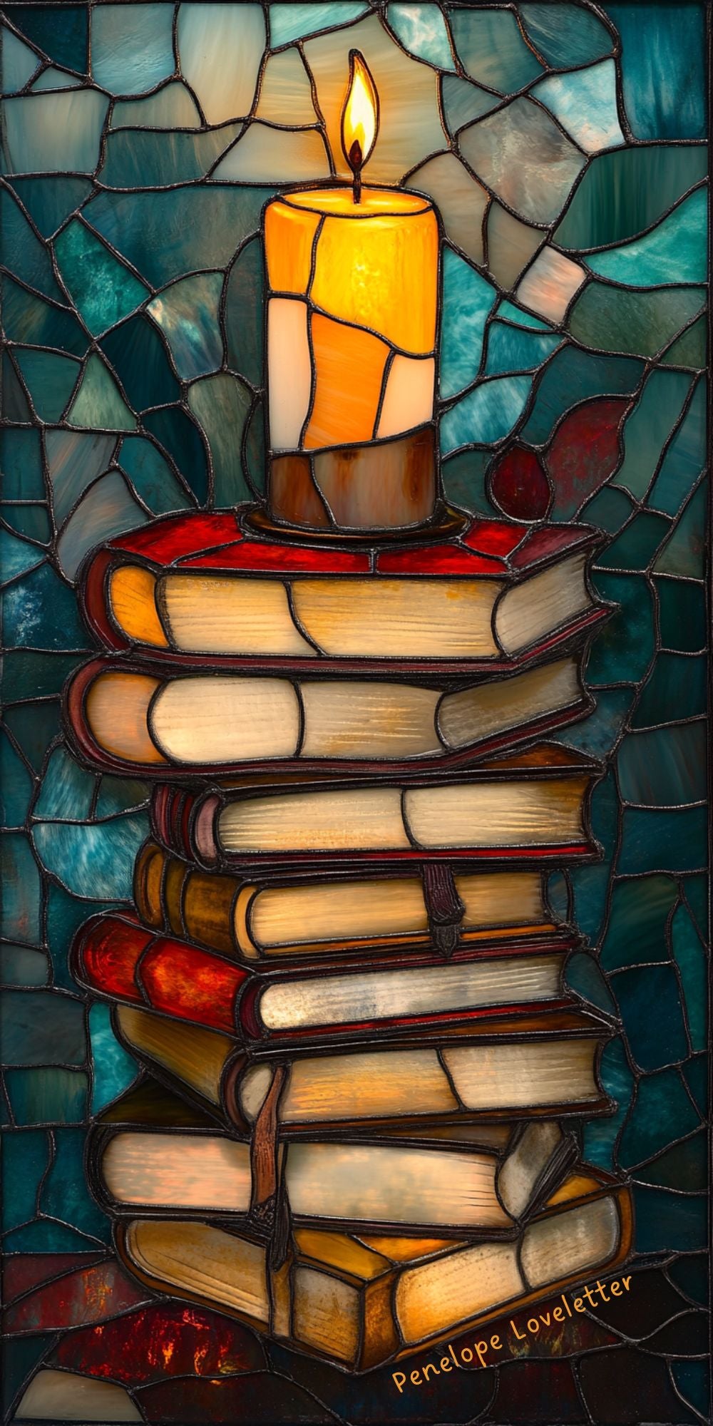 Stained Glass Books and Candle- Phone Wallpaper