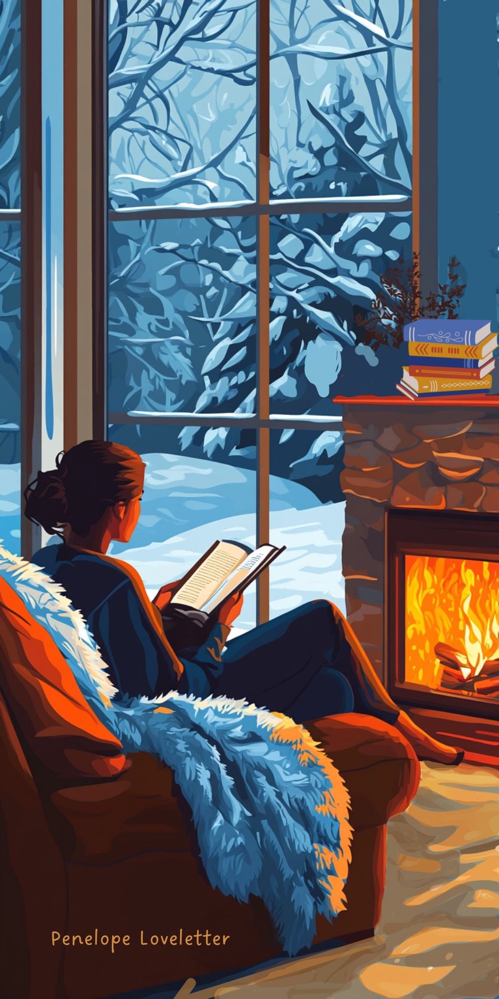 Cozy Reading by the Fire- Phone Wallpaper