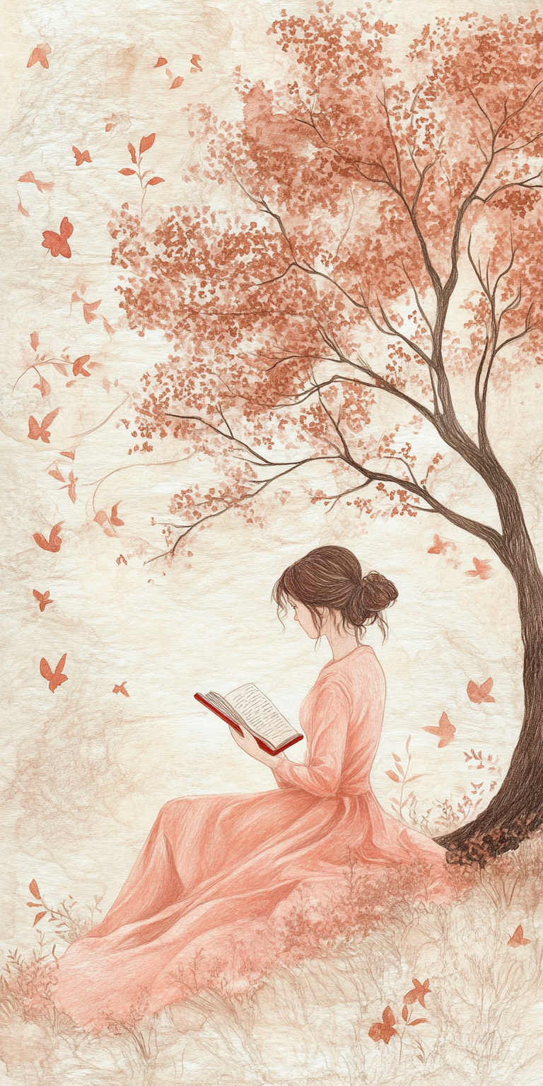 Reading under a Tree- phone wallpaper