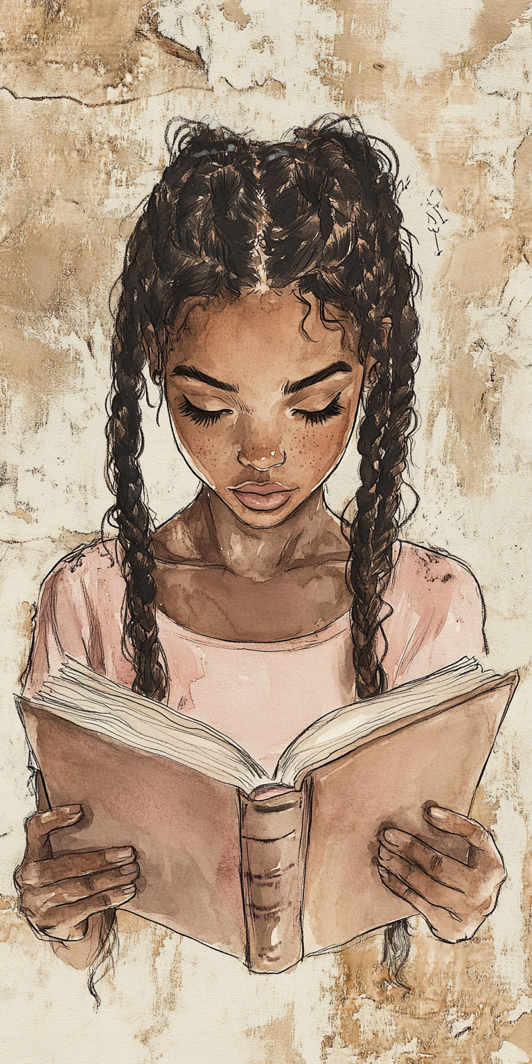 Girls with Braids Reading- phone wallpaper