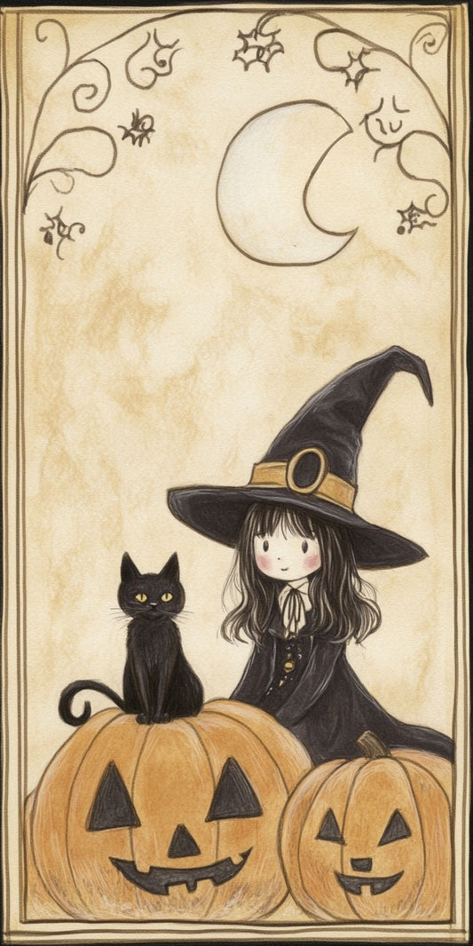 Witch and Cat Halloween Wallpaper